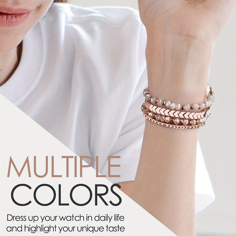 Beaded Watch Band for Samsung Galaxy Watch 4 5 Active 2 Classic 5 Pro 40mm 44mm 42mm 46mm 45mm 20mm Handcrafted Arrow Design Elastic Bracelet Replacement Strap Women Pink Silver Gold