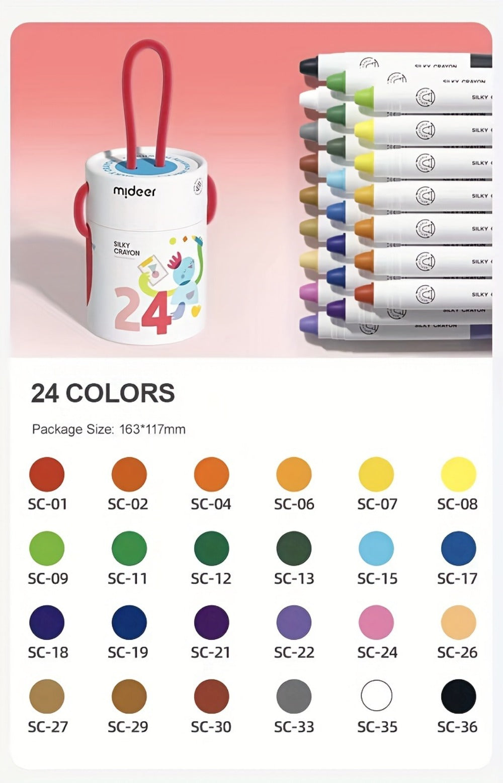 Silky Crayons 24 Colors Washable Quick-Dry Non-Toxic Jumbo Crayon Set for Kids Toddlers Artists Drawing Coloring Art Supplies Birthday Gift School Supplies