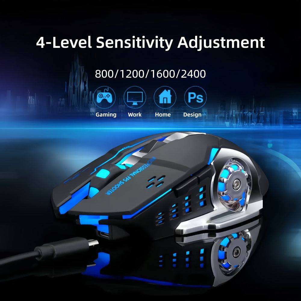 Bluetooth 5.0 2.4G Dual Mode Wireless RGB Gaming Mouse Silent 6 Button Ergonomic USB-C Rechargeable Breathing Light for PC Laptop Mac Tablet Office Gaming Tech Black Star Black White Gray