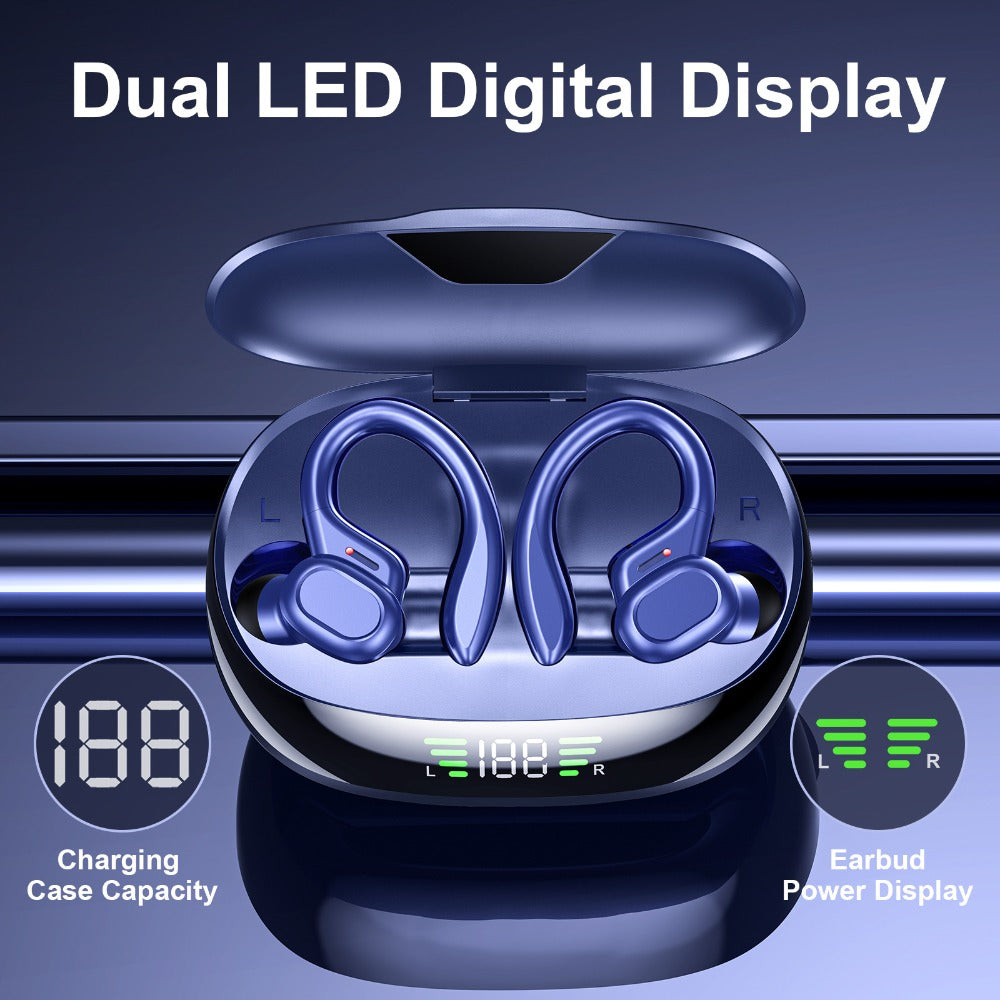 Colorful Sport Earhook TWS Earbuds Bluetooth 5.4 LED Digital Display Charging Case Touch Control Stereo In-Ear Wireless Sport Headset Black Red Blue