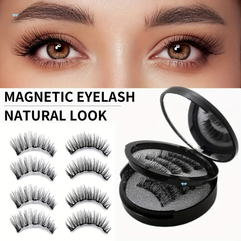 8-Pair Glue-Free Dual Magnetic False Eyelashes 3D Reusable Set — No Eyeliner Needed, Waterproof, Includes Applicator Clip, Natural Look for Daily Wear & Special Occasions