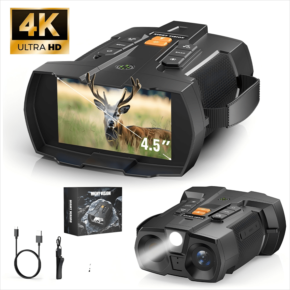 Night Vision Binoculars 4K Ultra HD with 4.5" Screen, 10X Digital Zoom & 5000mAh Battery – Digital Night Vision Goggles for Camping, Hunting, Security & Outdoor Observation, USB Rechargeable