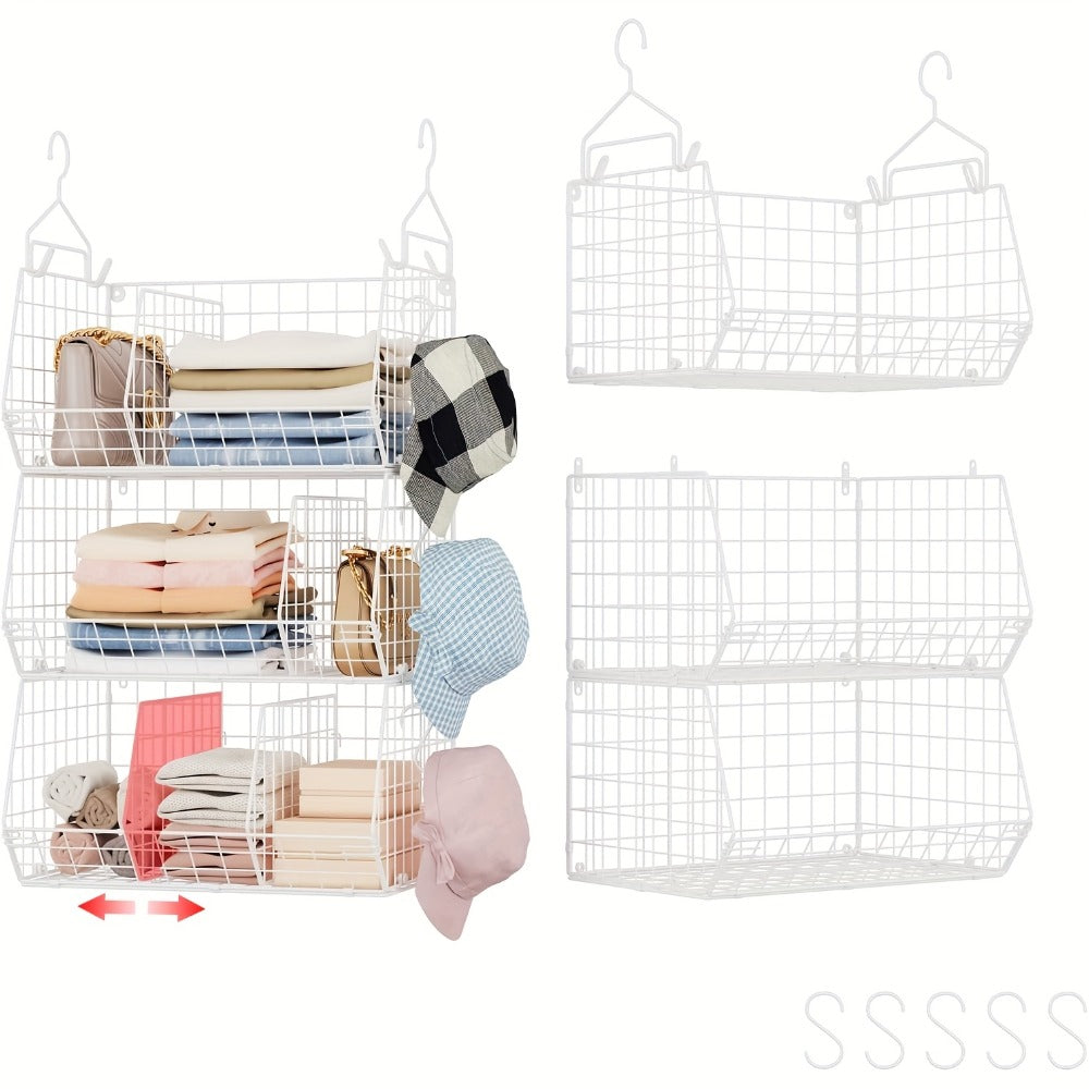 Hanging Laundry Basket Organizer 3pcs - Foldable Laundry Bag with 360° Rotating Hook for Washing Machine & Drying Rack, Space Saving Metal Mesh Laundry Hamper for Bathroom, Laundry Room | Black & White