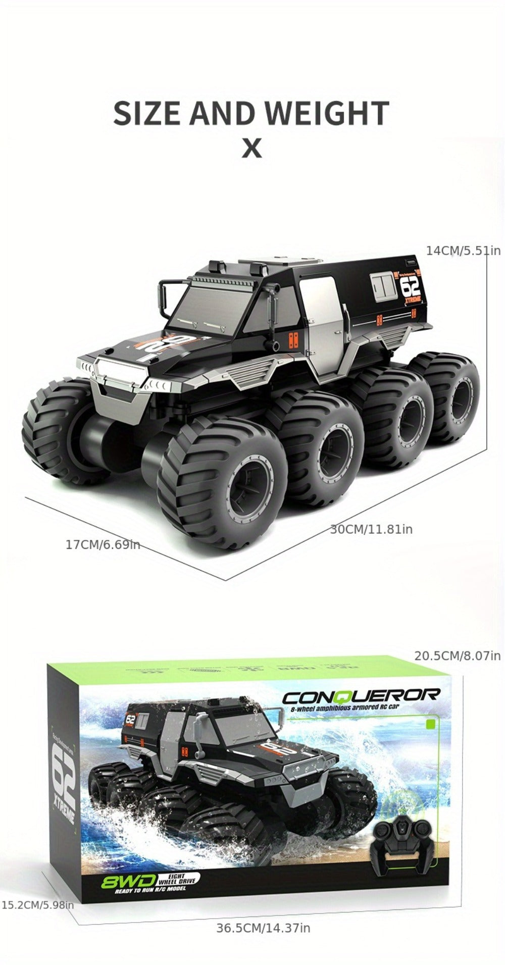 8-Wheel 4-Motor Amphibious RC Armored Truck for Land and Water