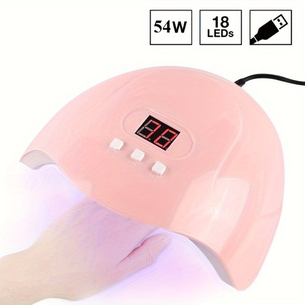Nail Art Tool Set 7-in-1 Complete Professional Manicure Kit with UV Nail Lamp, Glue Dryer, Nail Polisher, Cuticle Pusher & Fork, Finger Divider – Stainless Steel Salon Kit for Women