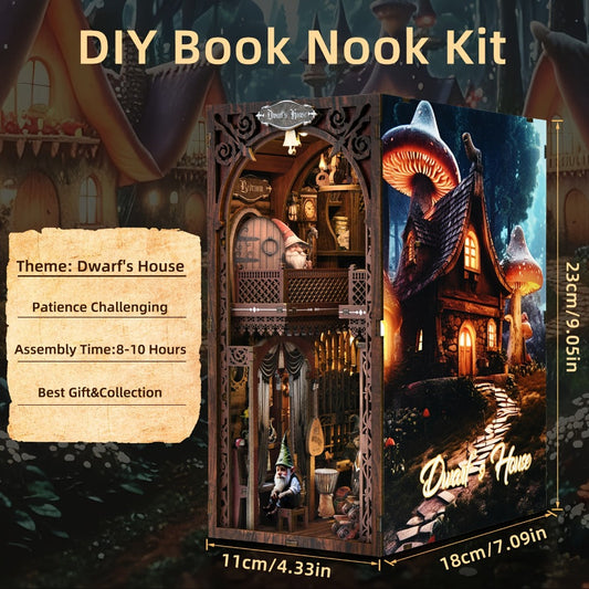 Book Nook Kit, Dwarf's House KT01 DIY Miniature Bookshelf Insert