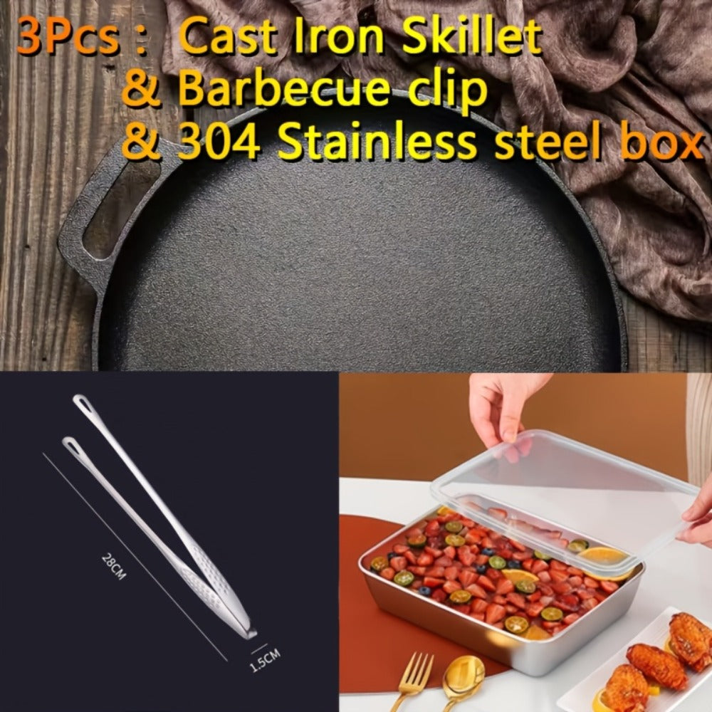Pre-Seasoned Cast Iron Skillet Set 2 & 3 Piece – Non-Stick Durable Even-Heating Pan for Pizza, BBQ & Pancakes | Oven, Stovetop, Grill & Campfire Safe Versatile Home & Outdoor Cooking Cookware