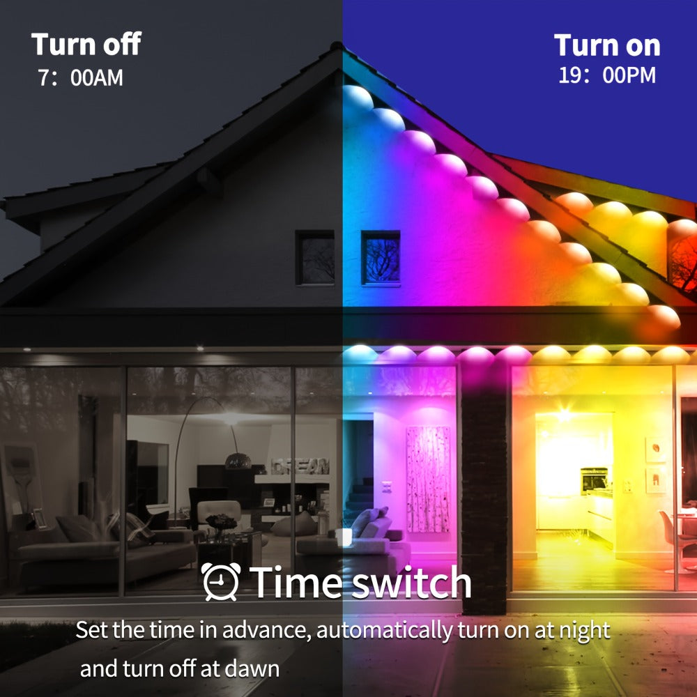 Permanent Eave Lights RGB Outdoor 200FT - Music Sync, Scene Modes, App Controlled Under Eave LED Lighting for House Exterior, Roofline, Garden, Holiday & Party Decor (60FT / 100FT / 150FT / 200FT)