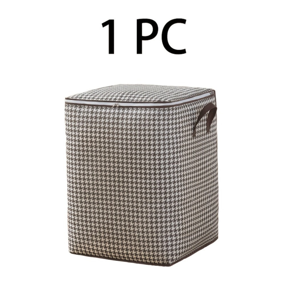 Large Storage Bags Houndstooth Non-Woven Fabric Organizer with Double Zipper & Handles – 160L/180L Dustproof Foldable Storage Box for Bedroom, Closet, Moving, Travel & Dorm, 1pc or 3pcs Set