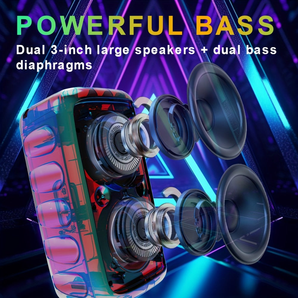 KTS-1265 Portable Wireless Bluetooth Dual Speaker with RGB Colorful Ambient Lighting, 2400mAh Battery, Bass Boost Stereo Sound, USB-C Rechargeable, for Parties Camping Home Gatherings Karaoke
