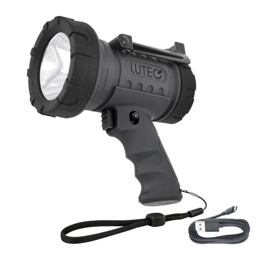 Rechargeable Spotlight Flashlight, 1500 Lumens with Foldable Stand and Red Filter