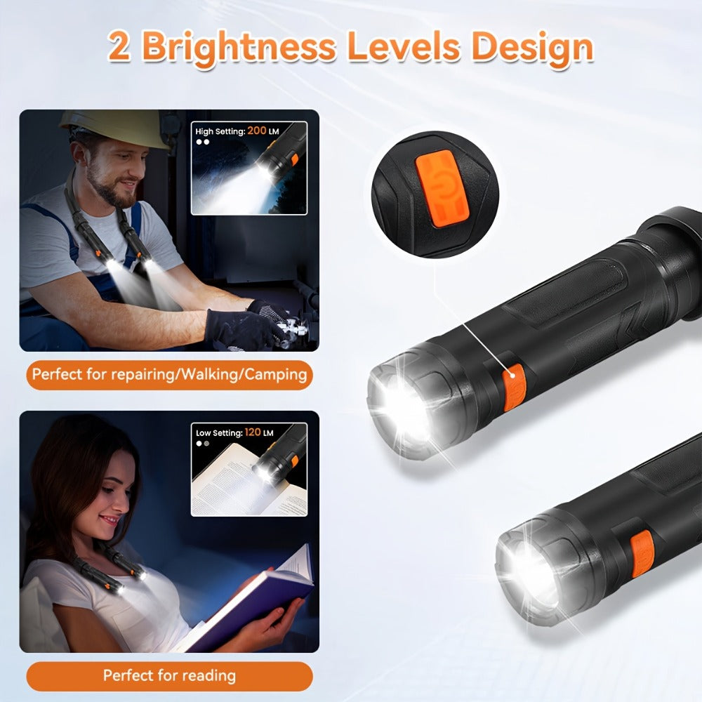 Hands-Free Neck Light LED Wearable Reading Light with Magnetic Base & Flexible Design – Portable Book Light for Reading, Crafting, Grilling, Repairs, Camping & Emergencies