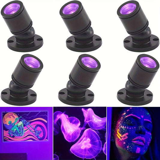 LED UV Blacklight Mini Spotlight, USB-Powered 395nm for Glow Decor, 2- or 6-Pack
