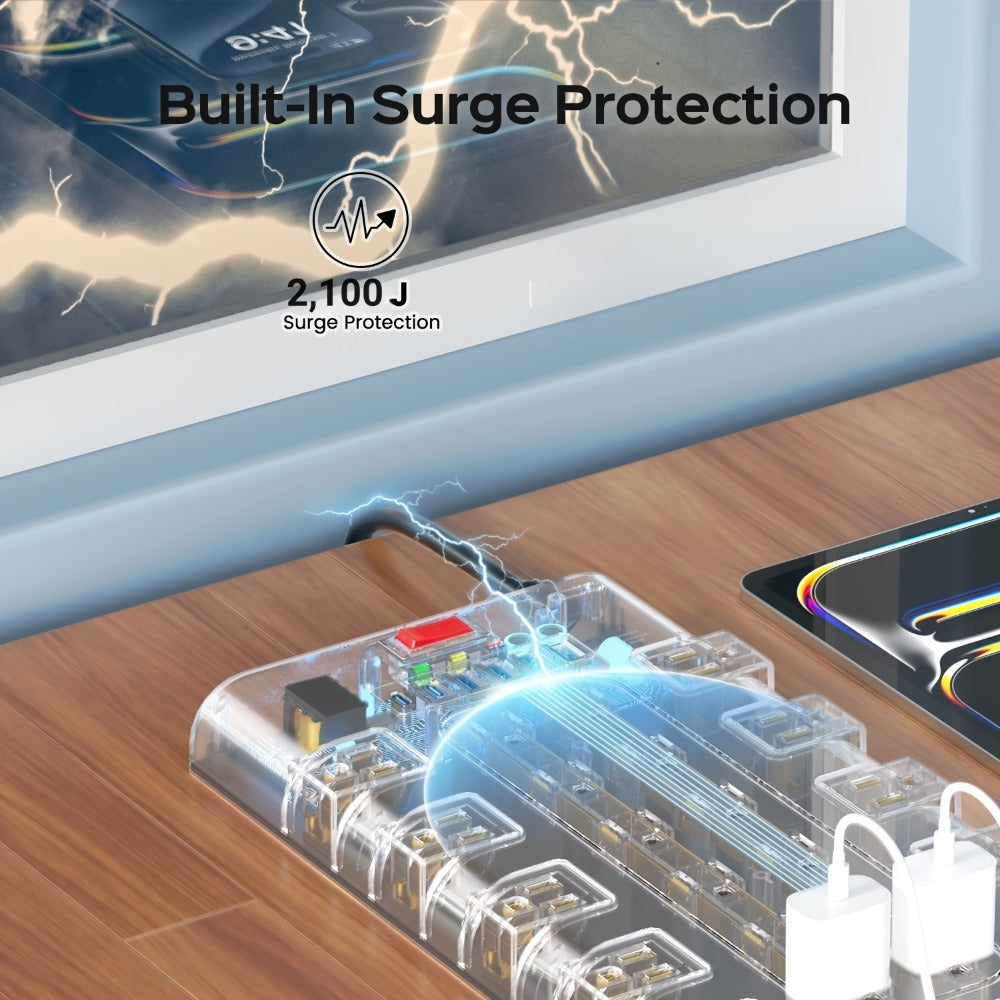 Surge Protector Extension Cord Flat Plug 2100 Joules with Control Switch Status Indicator Wall-Mountable Multi-Outlet Power Strip 28-in-1 22 AC or 8-in-1 4 AC with USB Ports Multiple Length Options for Home Office – Black