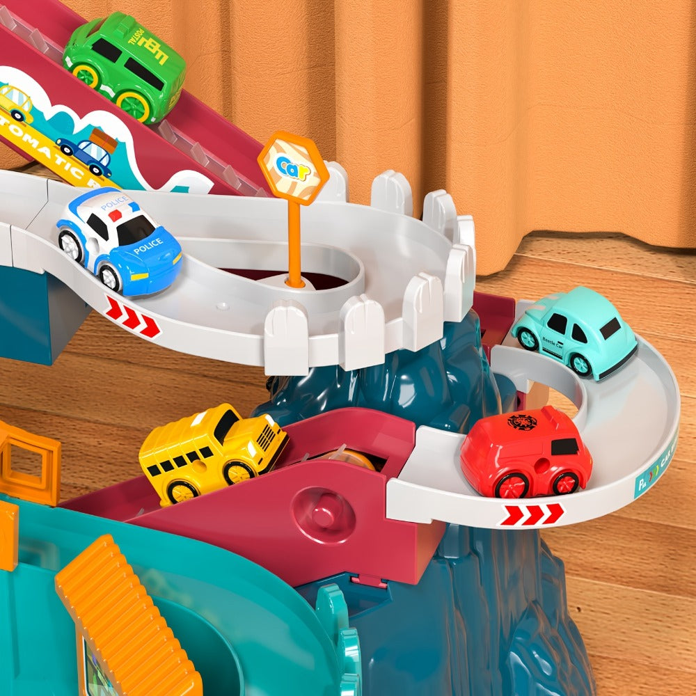 Dinosaur Race Track Toy Set – Multi-Level Dino Car Track with Ramp Launcher & 10 Mini Cars