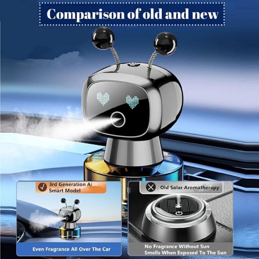Robot Car Air Freshener Auto Spray – AI Dynamic Expression, 4 Fragrance Gears, Car Start/Stop Trigger, 5 Scents, Cool Vent Clip Car Decoration Gift for Men & Women