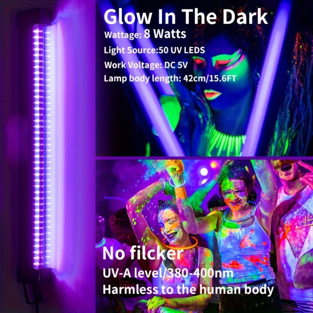 UV Black Light Strip USB LED – 32cm / 12.6ft Portable Magnetic Black Light Tube for Halloween Party, Fluorescent Tapestry, Body Paint, Posters, Christmas & Cabinet Lighting (3-Pack / 4-Pack)