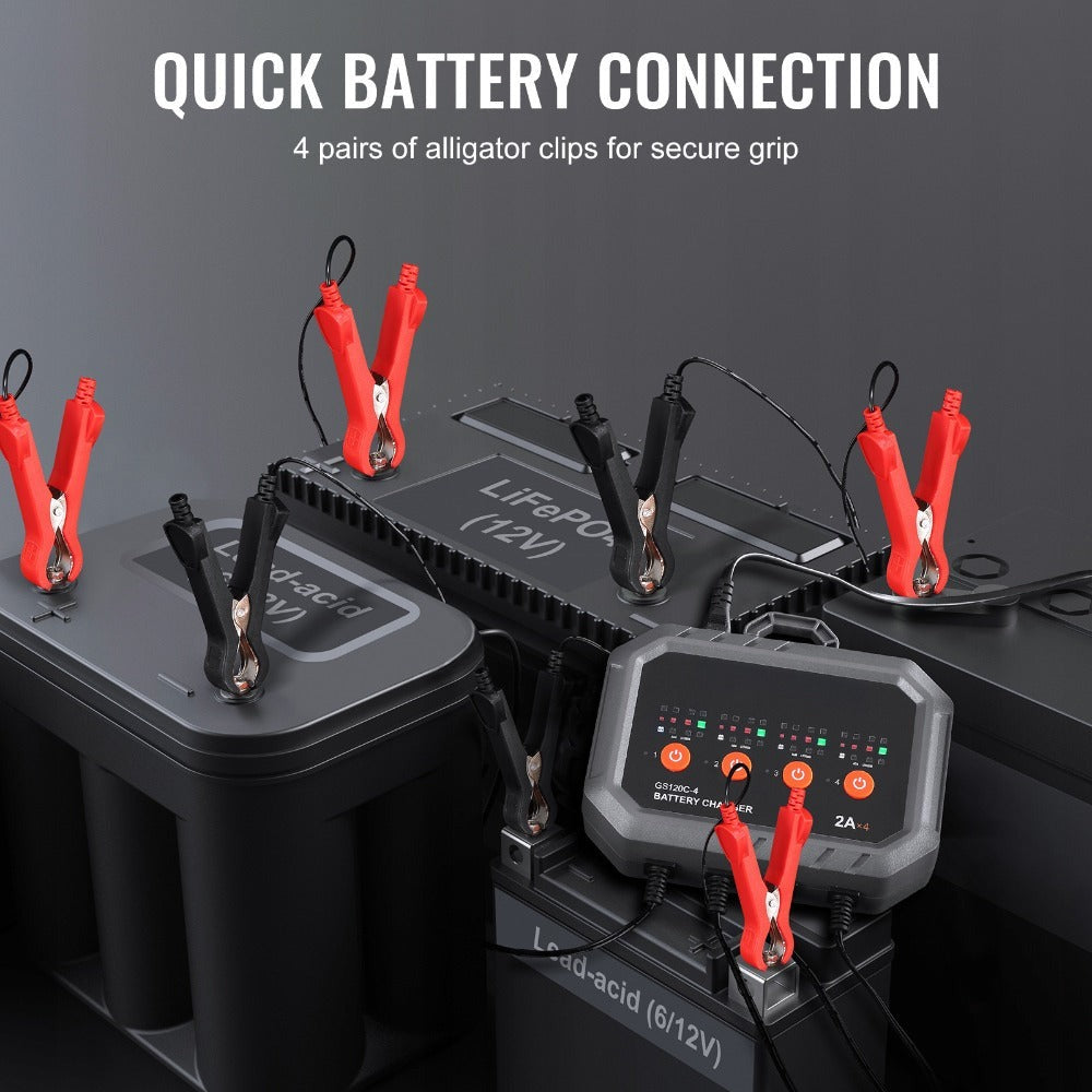 Smart Battery Charger 8A VEVOR Intelligent Charger & Maintainer for LiFePO4, AGM, Gel, SLA & Lead-Acid Batteries – 6V/12V Auto Charger for Car, Boat, Motorcycle, Lawn Mower & Golf Cart, 4-Bank Charging