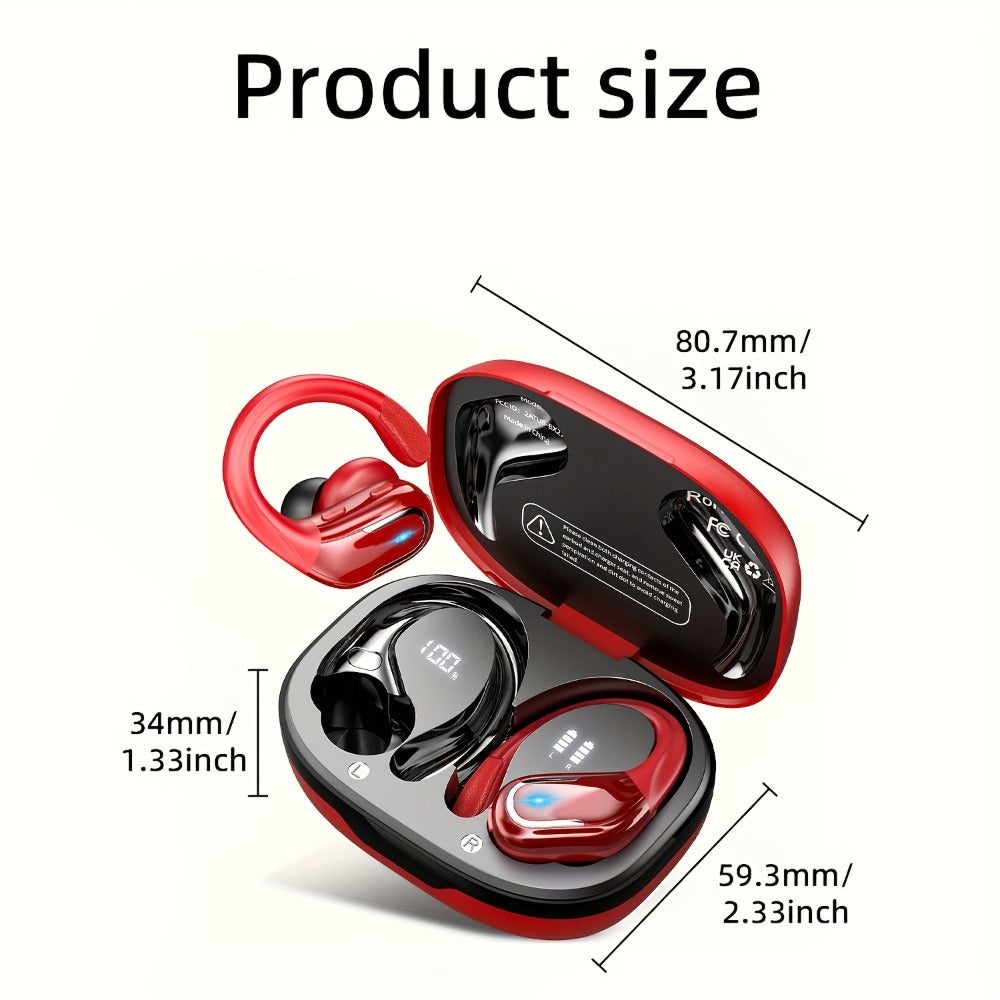 LIFEBEE Earhook Wireless Earbuds Dual LED Display ENC Noise Canceling Pure Bass Built-In Mic Secure Sport Fit for Running Gym Workout Cycling Sports Wireless Earphones