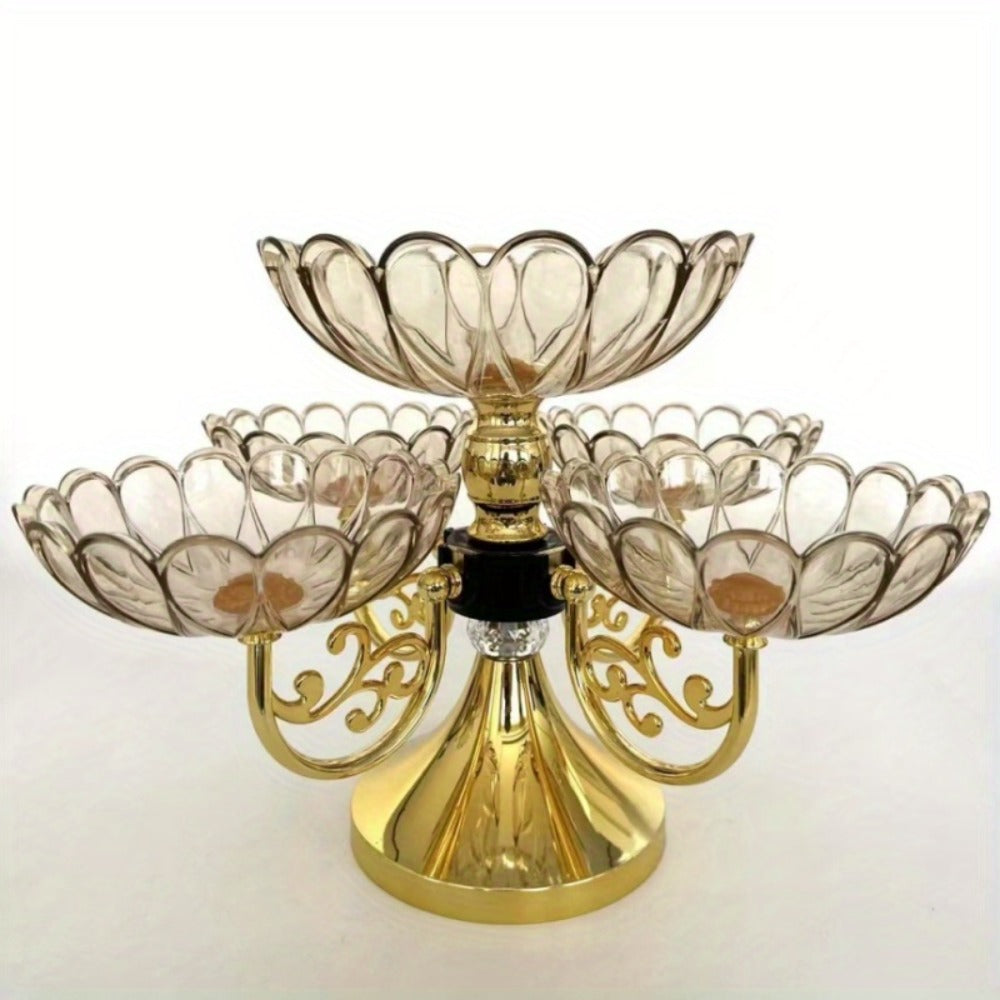Crystal Rotating Fruit Plate Set 5-Tier – Luxury Round Multi-Layer Snack Candy Dish Bowl for Living Room Coffee Table Home Decor European Style Elegant Dessert Display Centerpiece Gift