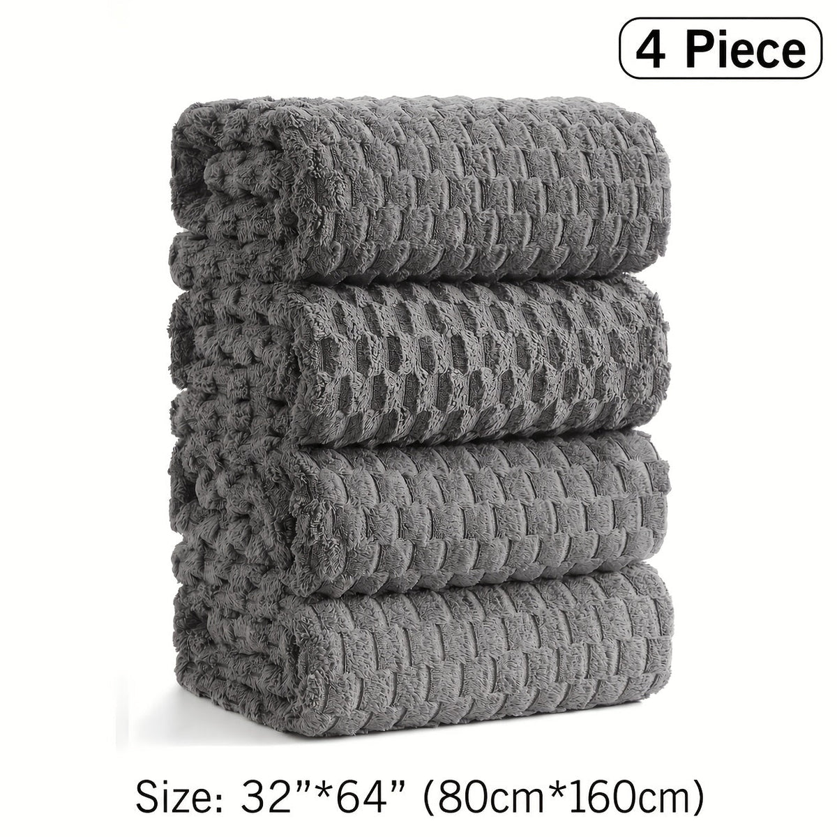 Oversized Bath Towel Set 800GSM 32x64 Inch Extra Large Microfiber - Ultra Soft Quick Dry Striped Spa Grade | Single or 4pcs Random Color | Beige White Light Blue Dark Gray | Modern Coastal Home Gift