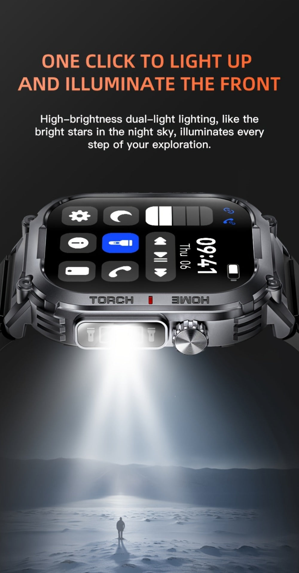 LED Flashlight Smartwatch for Men 2.02 Inch TFT Waterproof Wireless Calling Sleep Monitor Pedometer Activity Tracker iOS Android – Gift for Dad Boyfriend Husband