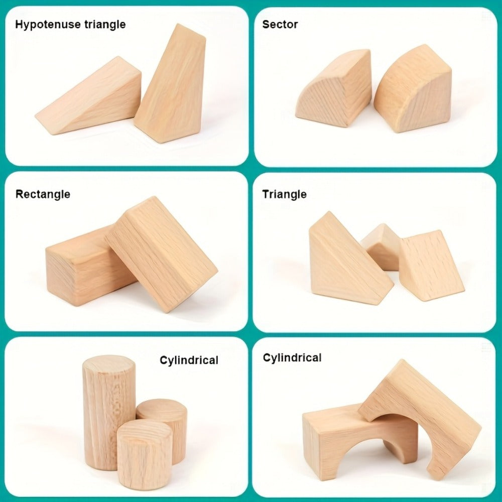 100-Piece Unpainted Beech Wood Building Blocks for Stacking and Sorting