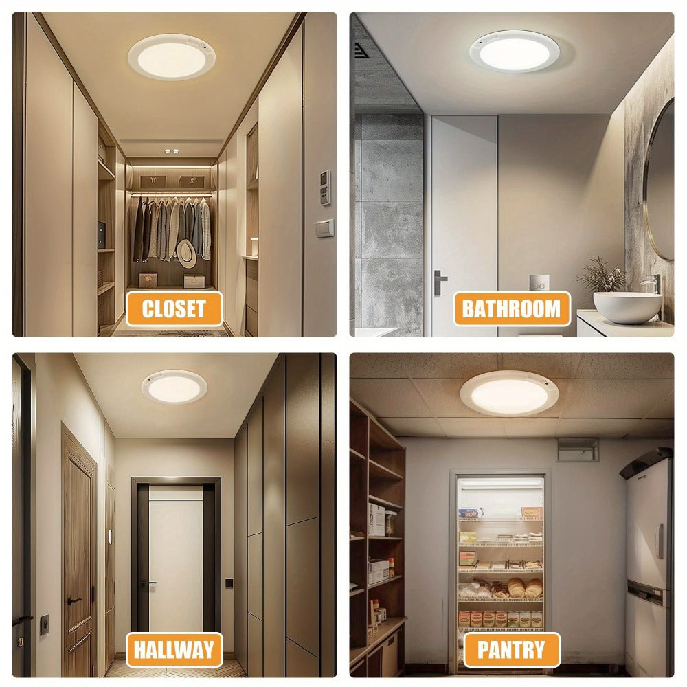 Rechargeable Ceiling Light No Wiring – Battery Operated LED Ceiling Light with Remote Control, Motion Sensor, Dimmable & Timer, Wireless Overhead Light for Bathroom Pantry Hallway Closet Porch Garage