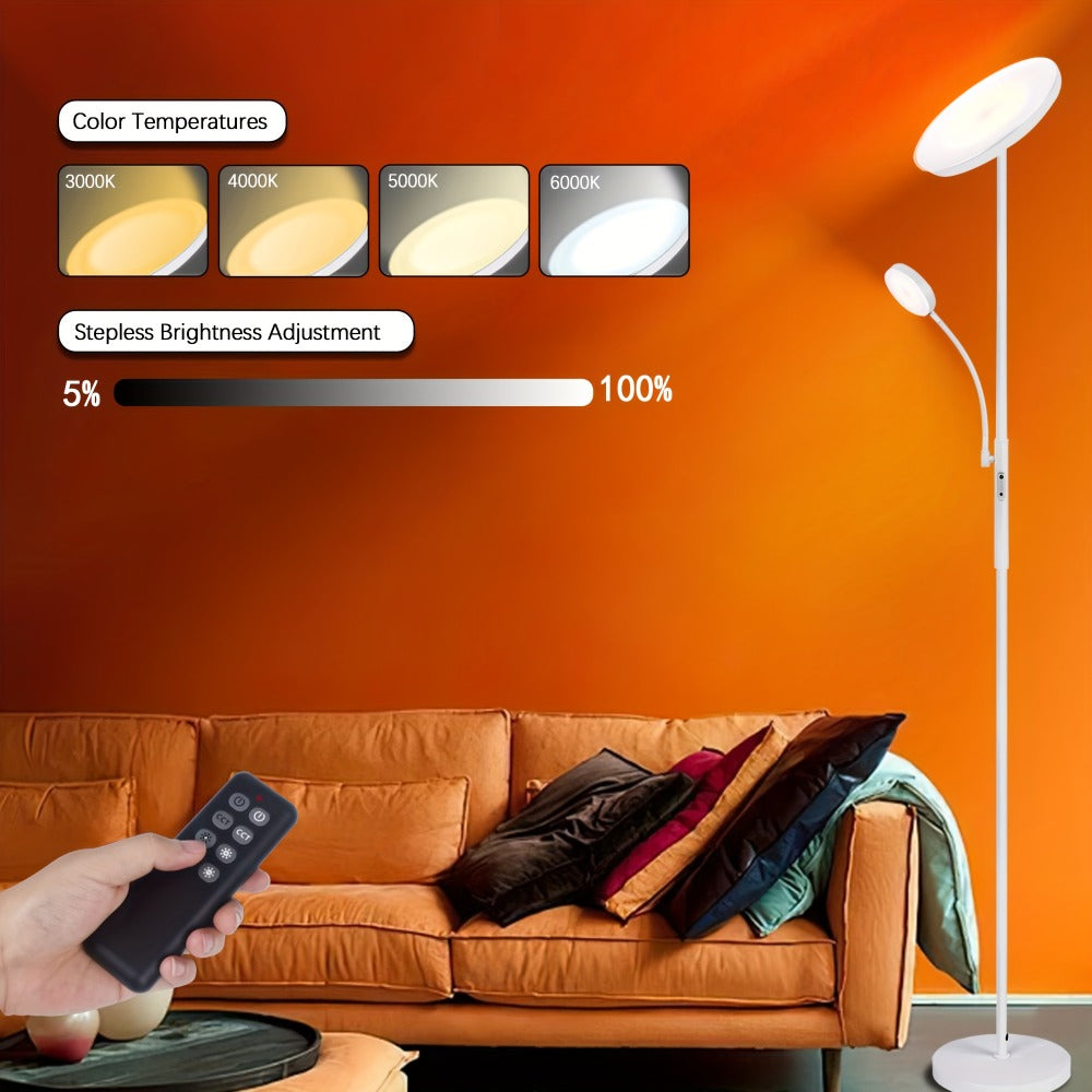 LED Floor Lamp with Reading Light – 27W 2300LM Dimmable Torchiere Standing Lamp, 4 Color Temperatures, Remote & Touch Control, Metal Base for Living Room Bedroom Home Office (Black/White)