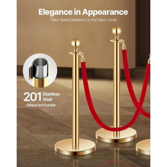 Gold Stanchion Posts with Red Velvet Ropes, Sand-Fillable Bases, 4, 6 or 8-Post Sets