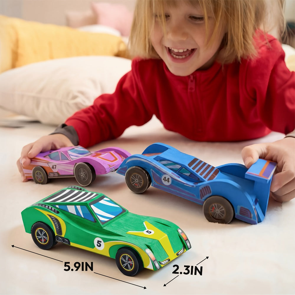 DIY Wooden Race Car Kit, 4 Cars to Build and Paint for Kids Ages 8+