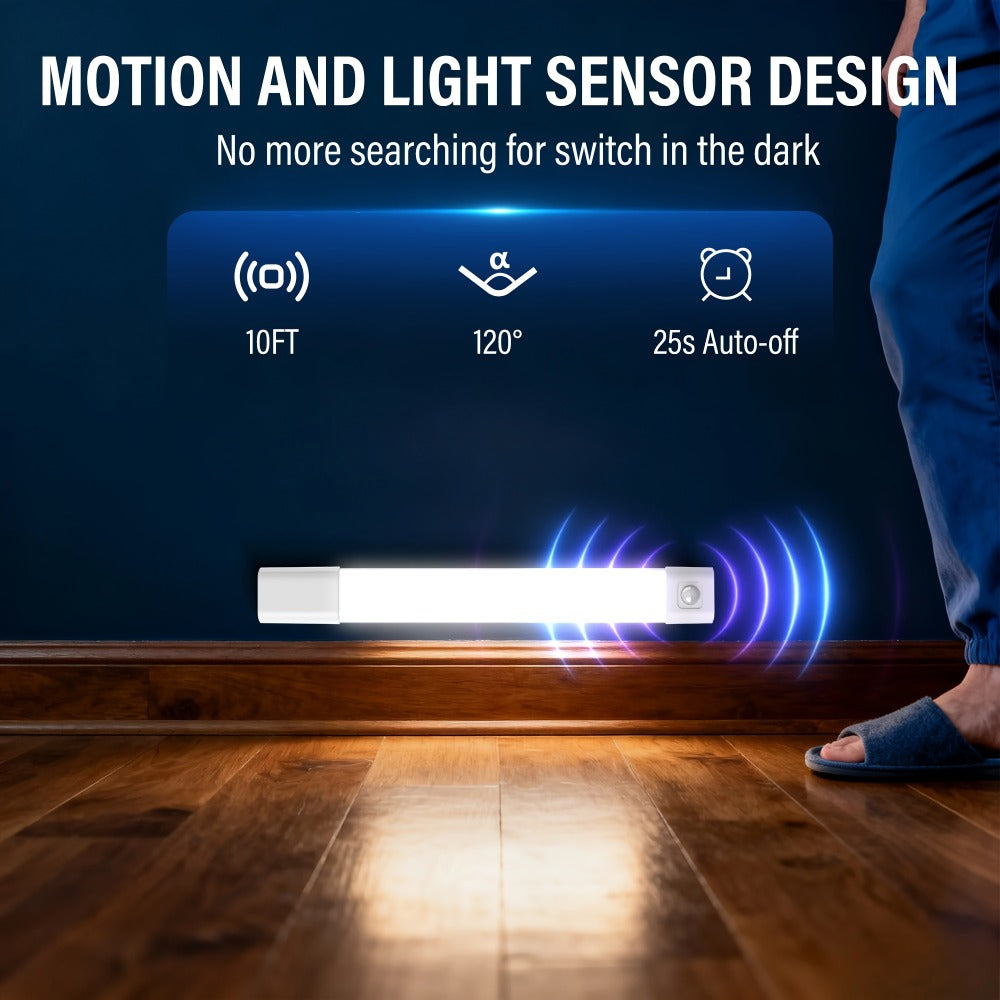 Motion Sensor LED Cabinet Light 4 Pack USB Powered - 3 Color Modes, Wireless Under Cabinet Lighting Bar, Adhesive Mount for Kitchen, Closet, Wardrobe, Hallway & Bedroom (7.87" / 11.81")