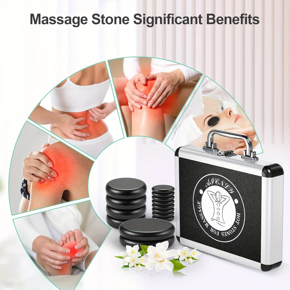 Spa Hot Stone Massage Set with Heater & Temperature Control — 10 Basalt Stones, 2 Size Options, Professional Kit for Full Body Muscle Relief, Home & Salon Use