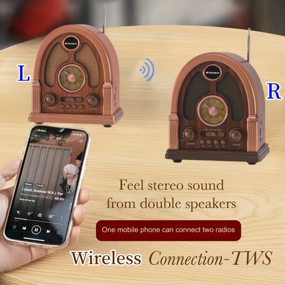 Portable AM FM SW Radio Bluetooth Speaker, Multi-Function Wireless Speaker with TF Card Player, Stereo Sound, Rechargeable, for Home Outdoor Camping Travel Elderly