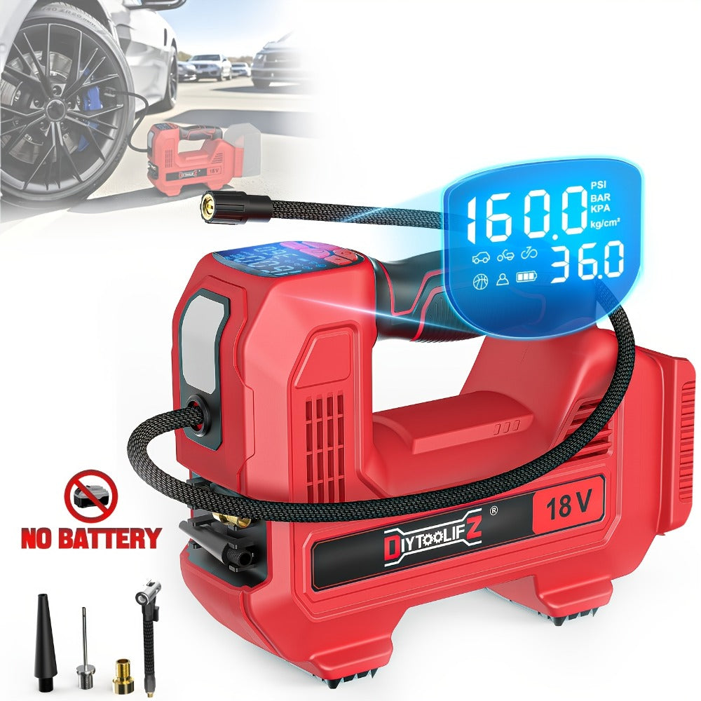 Cordless Tire Inflator 160PSI Portable Air Compressor Compatible with DeWalt 20V / 18V Battery – Digital Pressure Gauge, Fast Inflation for Cars, Motorcycles, Bicycles & Sports Balls (Battery Not Included)