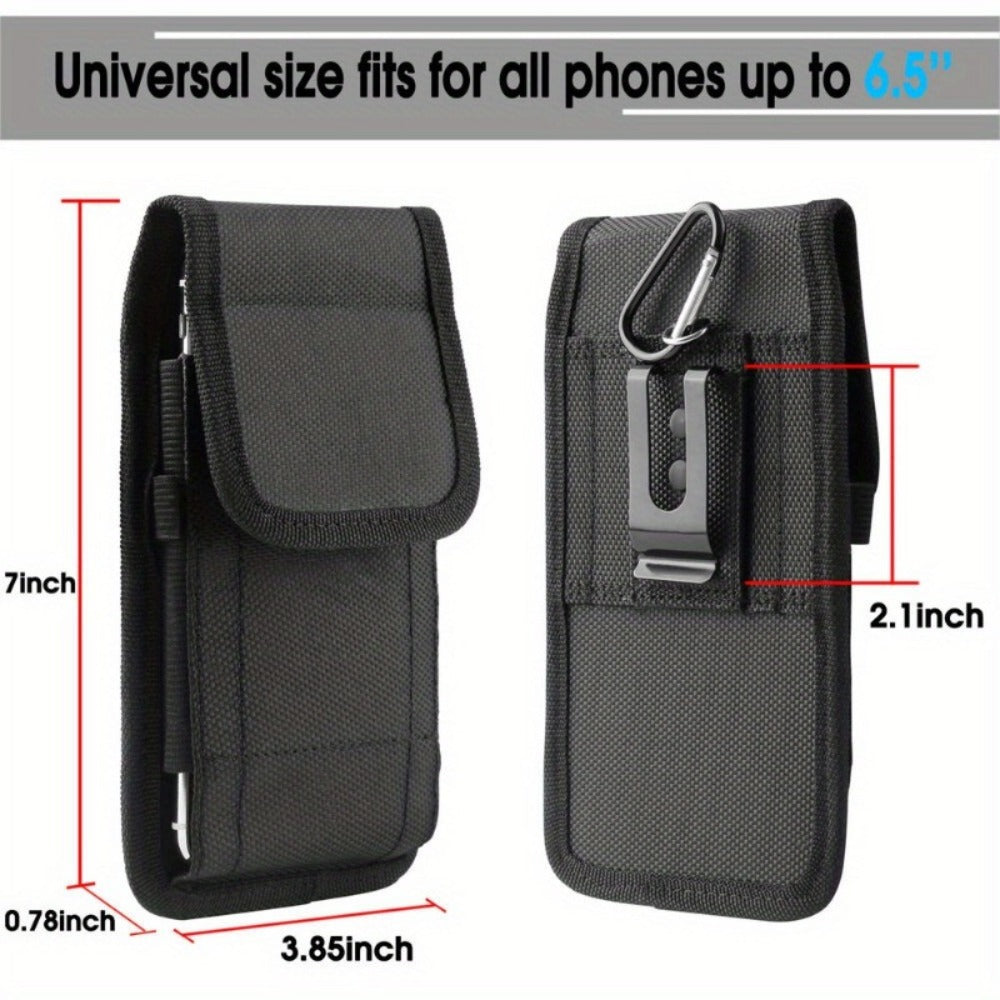 Belt Clip Phone Holster Pouch Universal 5.5–6.5 Inch Nylon Vertical Cell Phone Case Keychain Loop Pen Slot for iPhone Samsung Moto Android – Outdoor Hiking Work Construction Carry