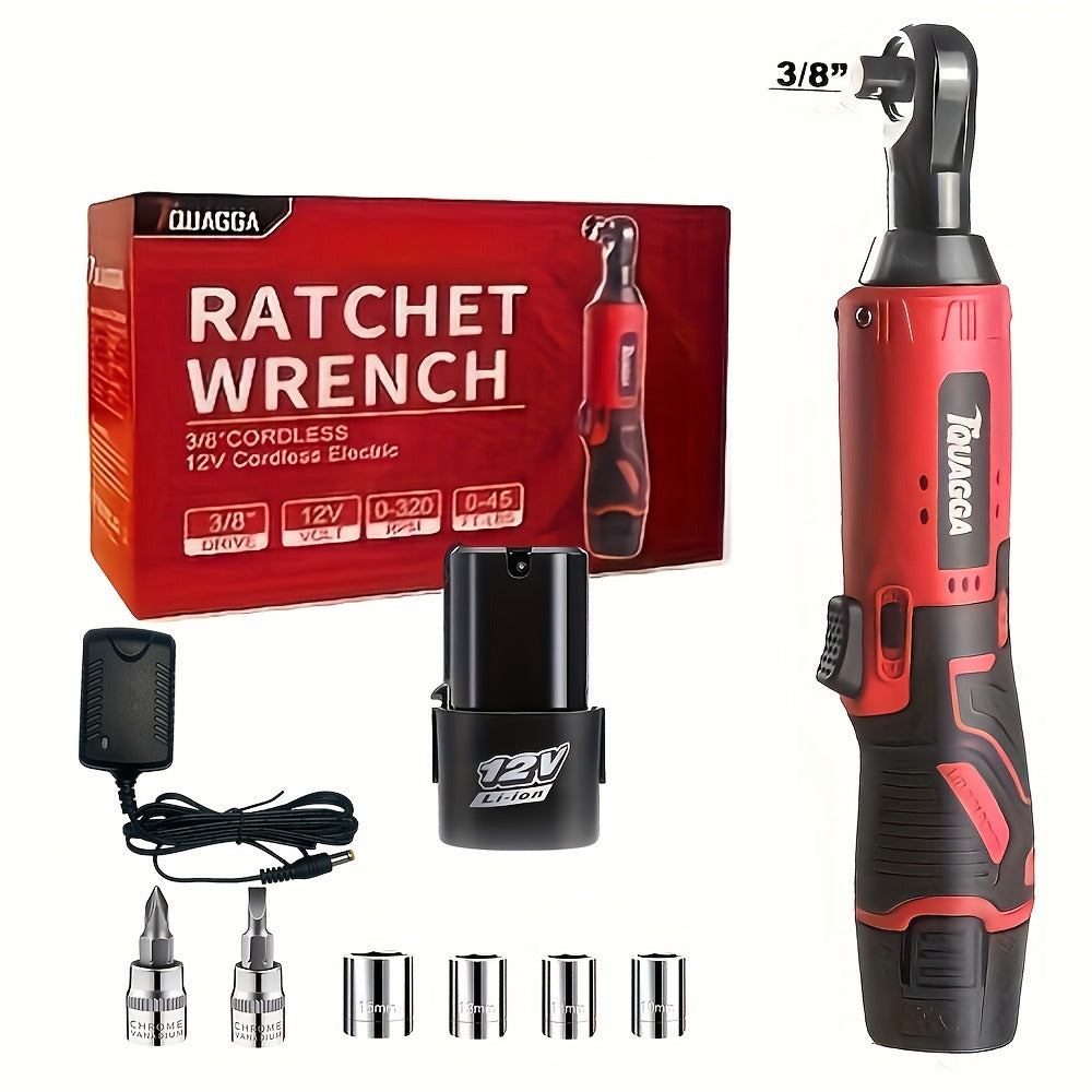 Cordless Electric Wrench QUAGGA 12V - 45Nm High Torque 3/8" Rechargeable Ratchet Wrench with Battery & Charger for Automotive Repair, Stage Truss & Home Improvement, Best Family Gift Tool