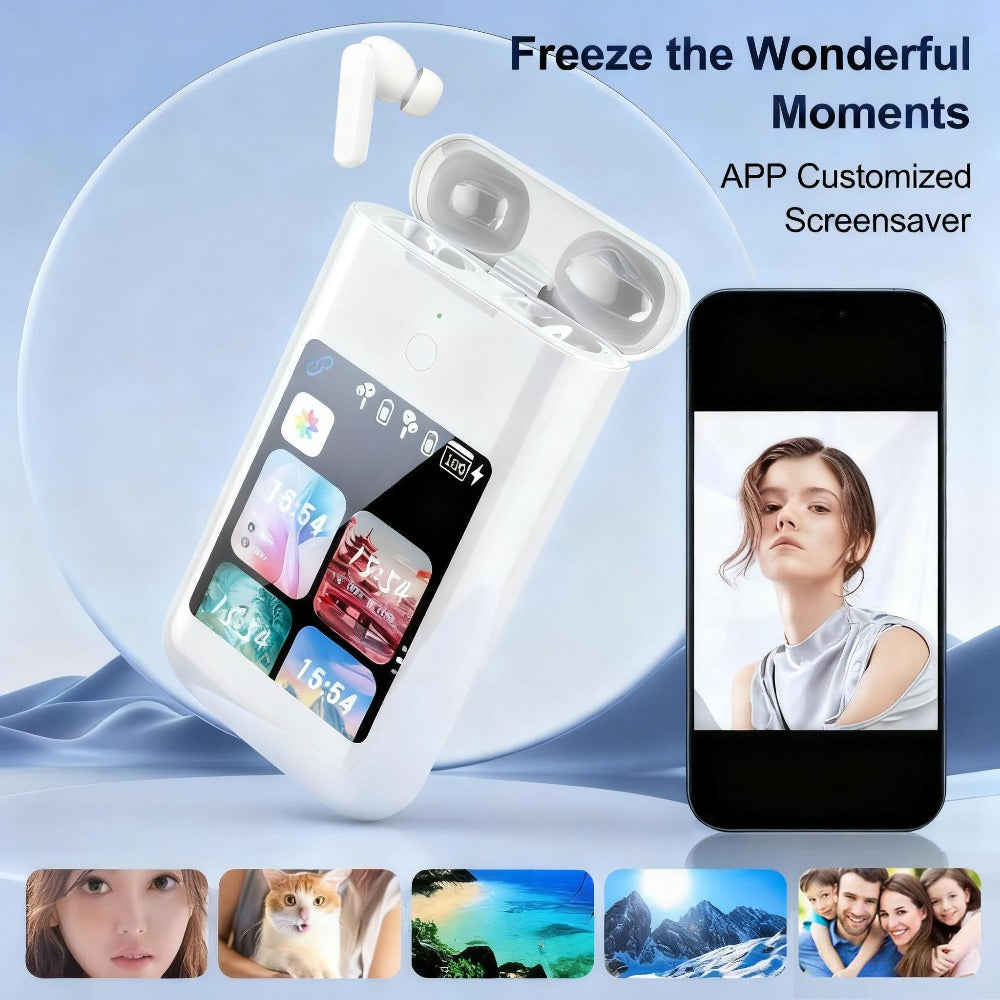 5000mAh Battery Wireless Earphones 3-in-1 HiFi Stereo LED Touch Screen Multiple EQ Modes Rechargeable Multimedia Earbuds for Travel Outdoor Work Black White