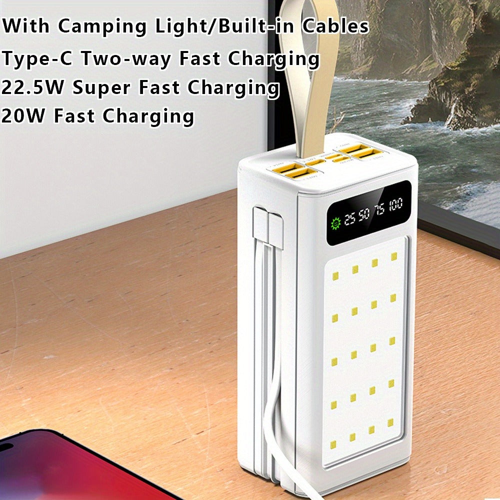 80000mAh Power Bank Built-in 4 Cables PD22.5W Fast Charging – LED Digital Display, Flashlight, Lanyard, Multi-Port Output, Portable Emergency Battery Pack for Outdoor Camping Travel iPhone Android iPad Gift