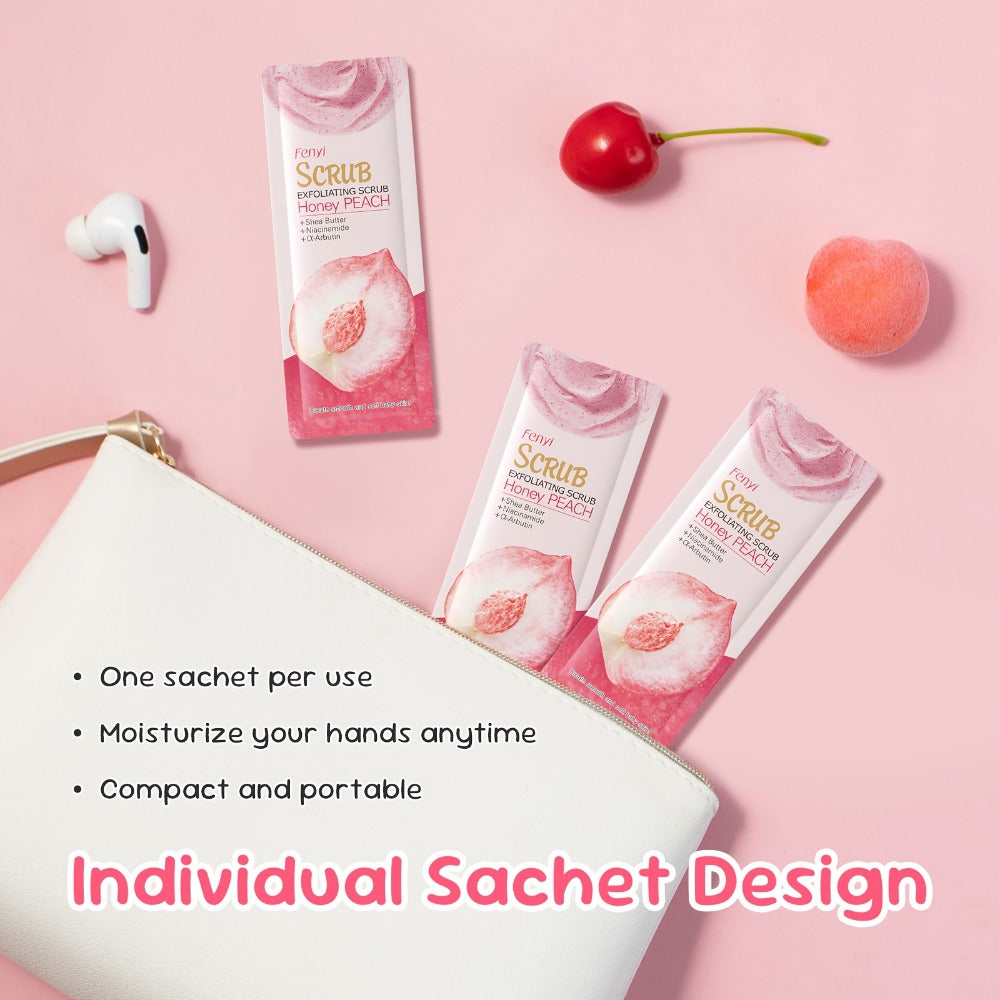 Exfoliating Body Scrub Peach Cream 50pcs Jojoba Bead Foot & Body Skin Gentle Cleansing Moisturizing Smooth Nourish Portable Travel Size Sachet