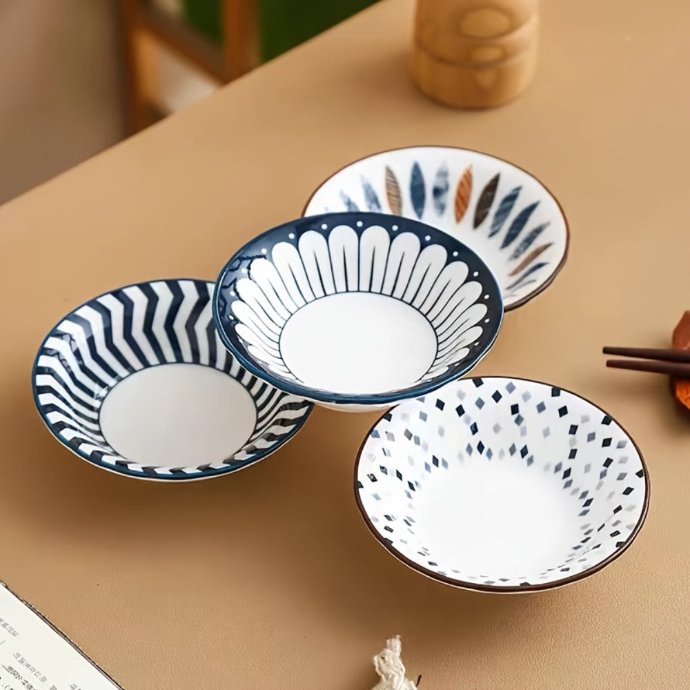 Dipping Sauce Dish Set 10/12 Piece Bohemian Ceramic – Colorful Small Plates for Soy Sauce Vinegar Spices Condiments Sushi Bar Restaurant Kitchen Party Boho Snack Seasoning Plate
