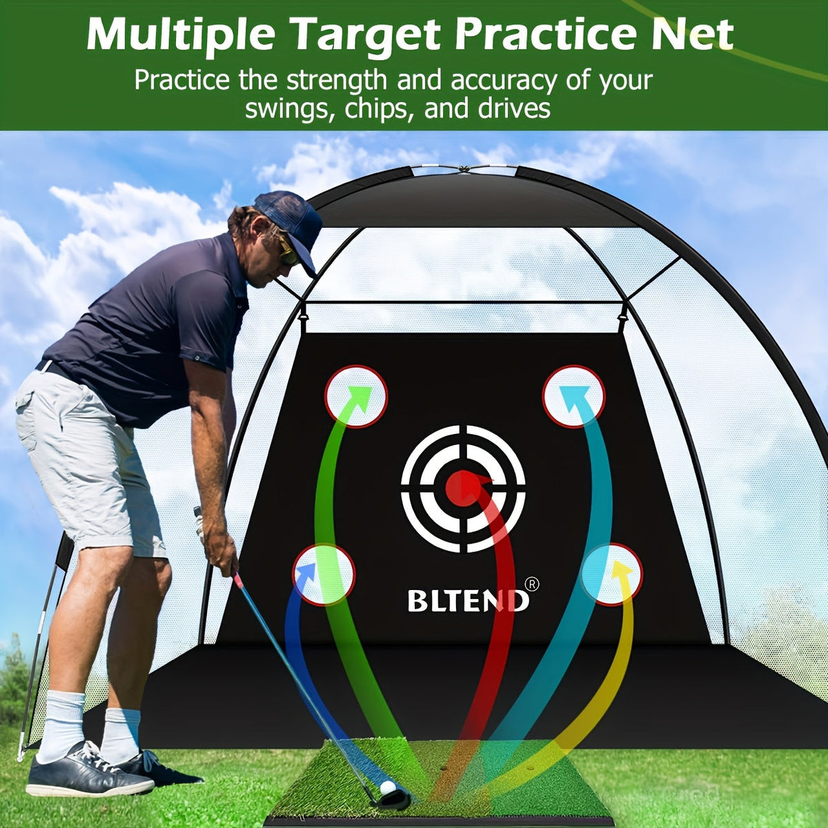 Golf Practice Net 10x7ft with Hitting Mat, Portable Golf Chipping Net for Backyard Indoor Outdoor Use, Golf Training Net for Driving Pitching, Golf Gifts for Men Dad Golfers