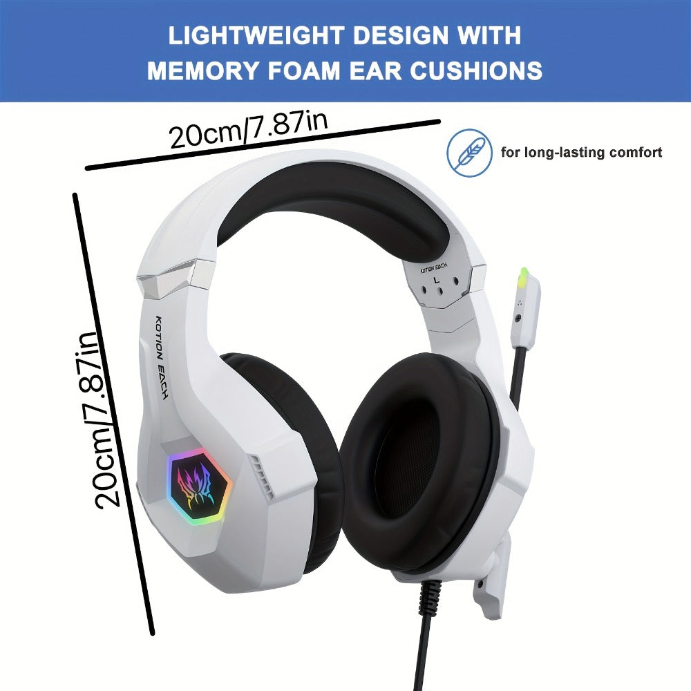GS450 Gaming Headset Surround Stereo with LED Lights & Soft Memory Earmuffs – Noise Cancelling Mic Over-Ear Headphones for PS5 PS4 Xbox One Switch PC Mac Computer Games