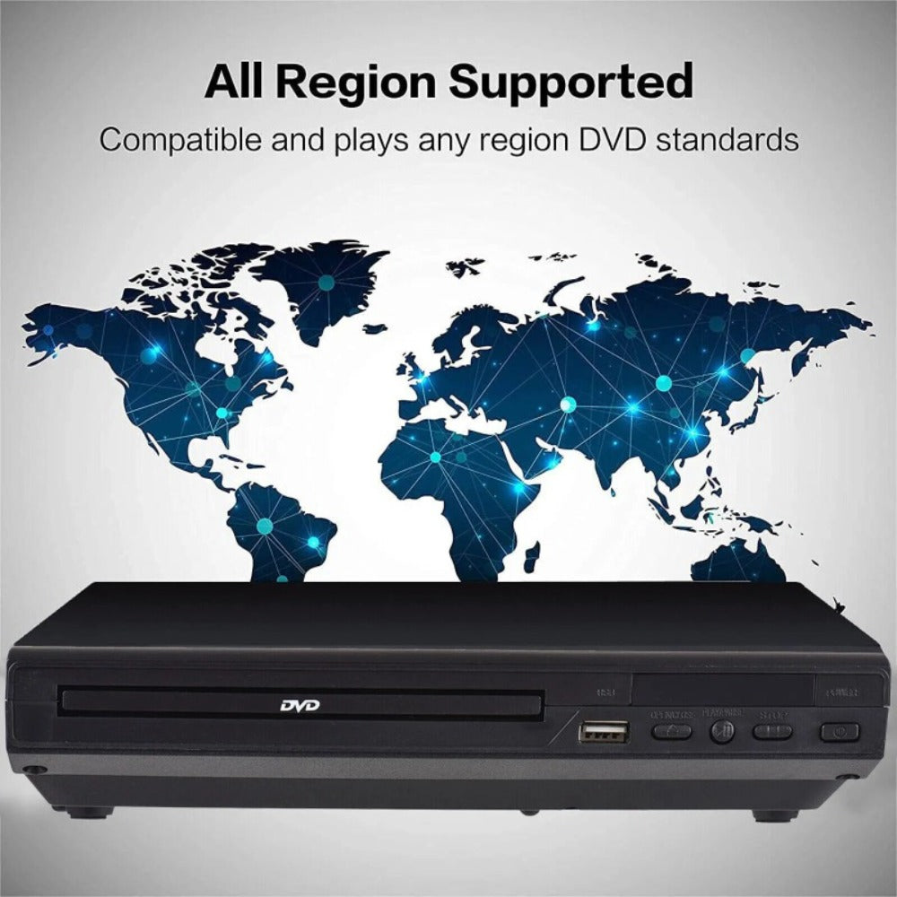 DVD Player for Seniors Region Free 1080P with USB Port & AV Cable – Simple Remote Control, Easy Setup, Plays DVD SVCD VCD CD-R MP3, Home Theater & Gift for Elderly, US Plug, Black
