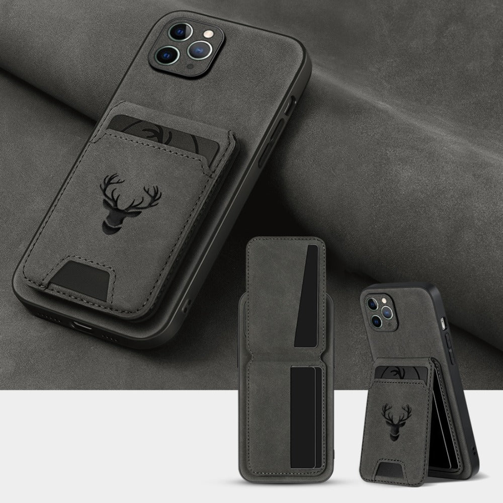 Wallet Phone Case for iPhone 16 Pro Max 16 Pro 16 Plus 16 15 14 13 12 11 Series Luxury PU Leather Flip Cover Card Holder Kickstand Magnetic Closure Moose Design – Men Women Gift