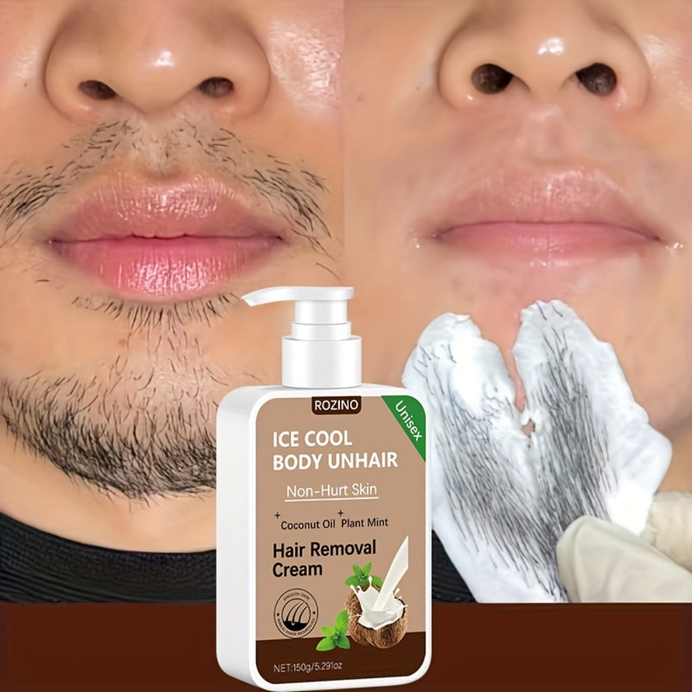 Hair Removal Cream Coconut 150g Painless Semi-Permanent Depilatory – Gentle Non-Irritating Formula for Face Lip Underarm Legs Arms & Bikini Area, Up to 6 Month Smooth Skin Results for Women Sensitive Skin