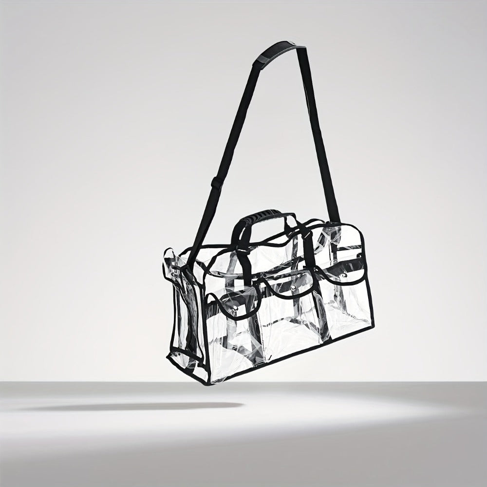 Stadium Approved Clear PVC Tote Bag Extra Large Transparent Shoulder Bag 3 External Pockets Adjustable Straps Waterproof for Men Women Travel Sports Concert Festival