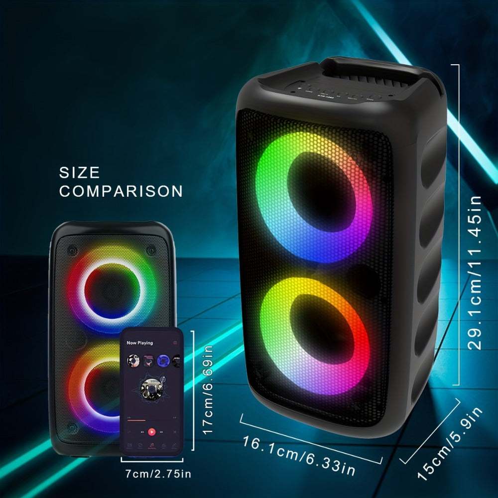 KTS-1265 Portable Wireless Bluetooth Dual Speaker with RGB Colorful Ambient Lighting, 2400mAh Battery, Bass Boost Stereo Sound, USB-C Rechargeable, for Parties Camping Home Gatherings Karaoke