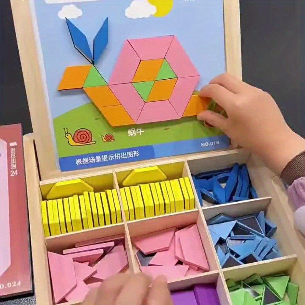 Magnetic Wooden Puzzle Board for Kids – 128/180/220/280 PCS Geometric Shape Recognition & Logical Thinking Toy, STEM Montessori Educational Gift for Boys & Girls Ages 3 4 5 6 7 8