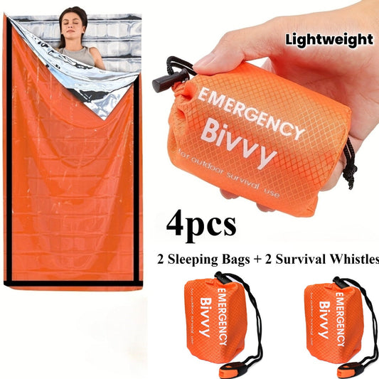 Emergency Sleeping Bag with Mylar Film and Drawstring Bag Packaging, Orange